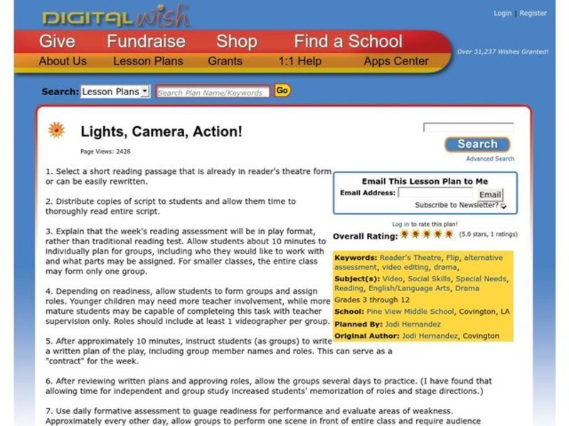 Lights, Camera, Action! Lesson Plan