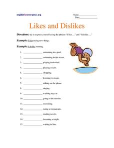Likes and Dislikes Worksheet