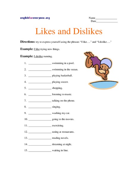 Likes and Dislikes Worksheet