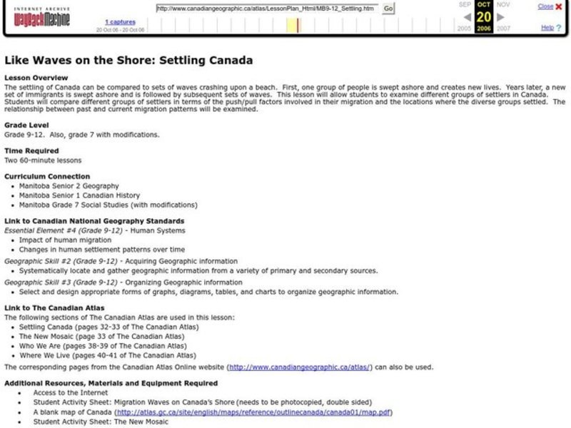 Like Waves on the Shore: Settling Canada Lesson Plan