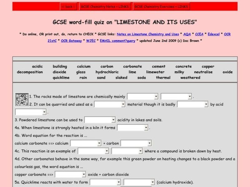 Limestone and Its Uses Worksheet