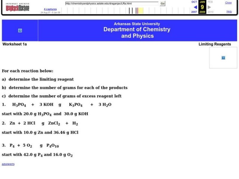 Limiting Reagents Worksheet