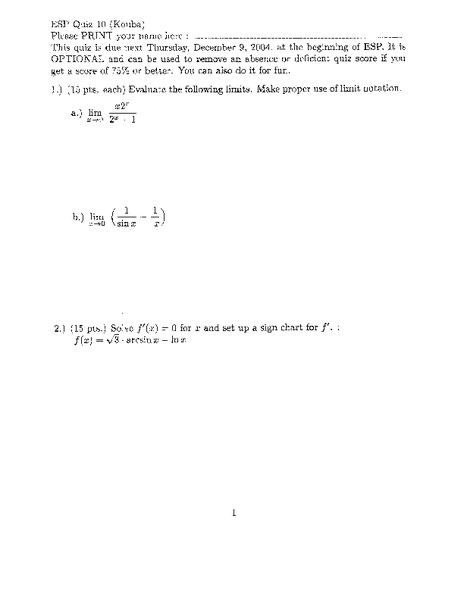Limits Worksheet