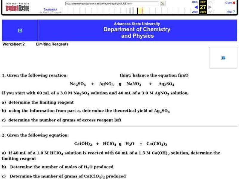 Limiting Reagents Worksheet