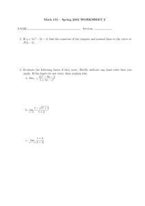 Limits Worksheet