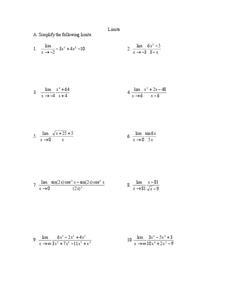Limits Worksheet