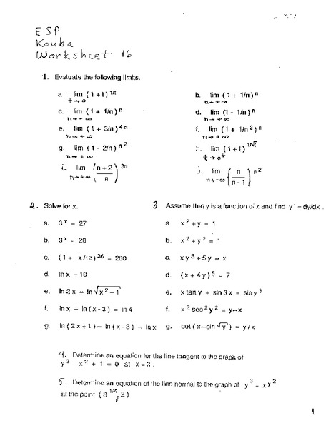 Limits and Functions Worksheet