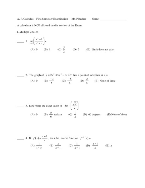 Limits and Functions Worksheet