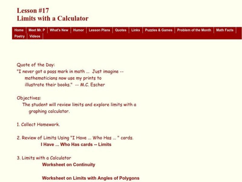 Limits with a Calculator Lesson Plan