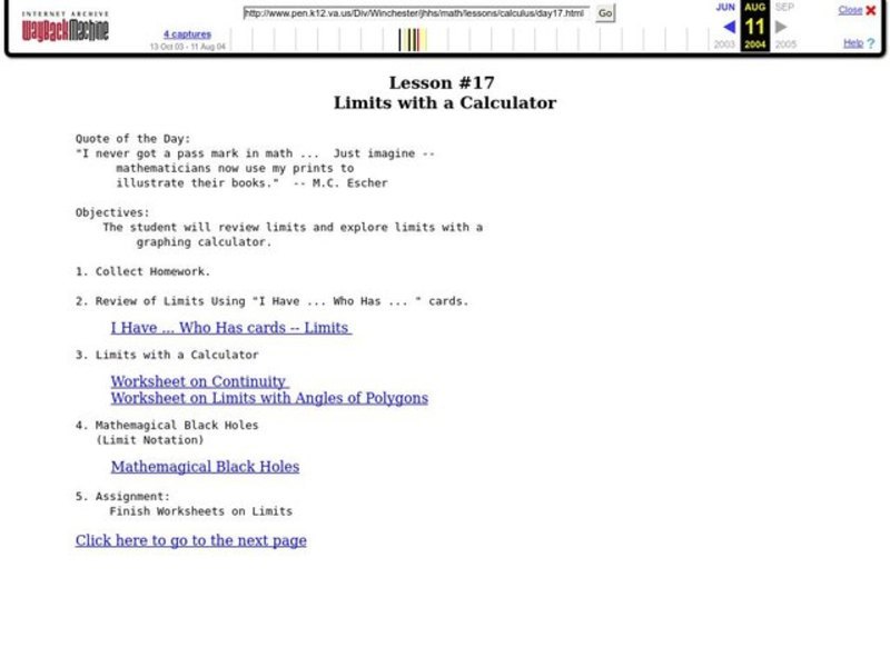 Limits With A Calculator Lesson Plan