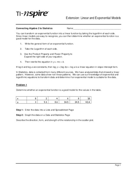 Linear and Exponential Models Lesson Plan