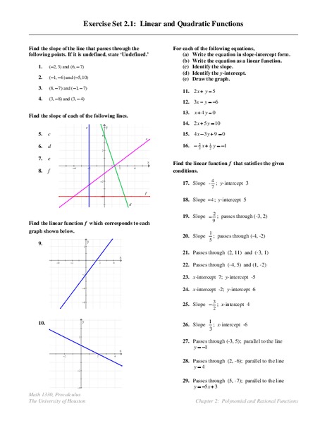 Linear and Quadratic Functions Lesson Plan