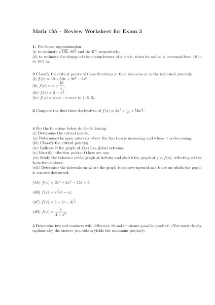 Linear Approximation Worksheet