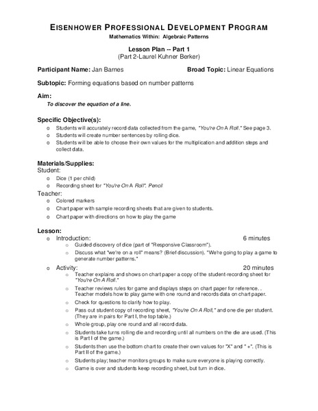 Linear Equations Lesson Plan