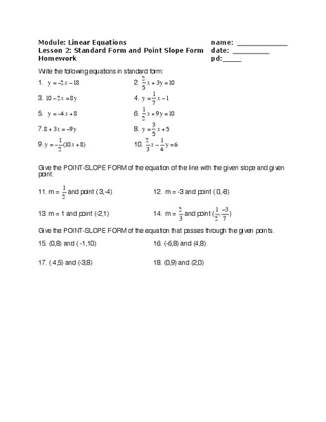 Linear Equations Worksheet