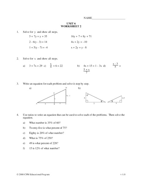 Linear Equations Worksheet