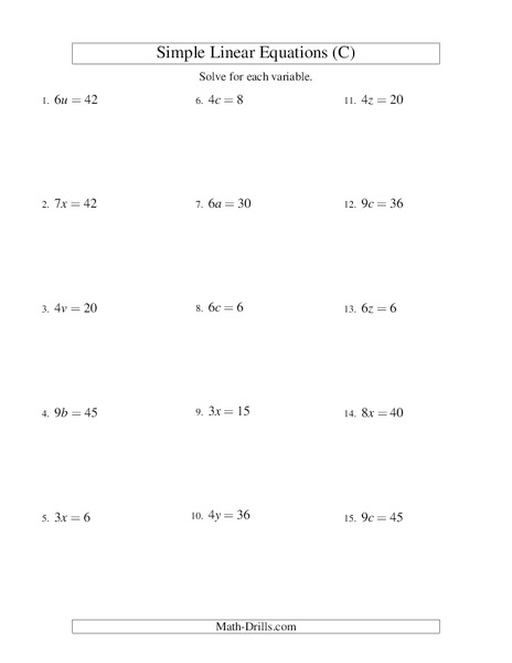 Linear Equations Worksheet