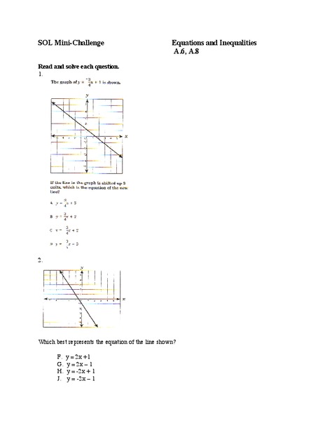 Linear Equations Worksheet