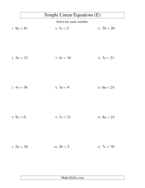 Linear Equations Worksheet