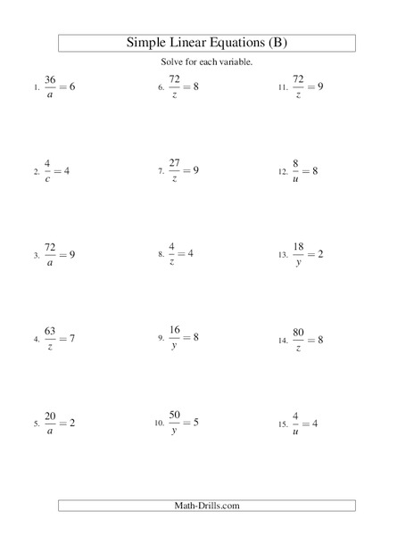 Linear Equations Worksheet