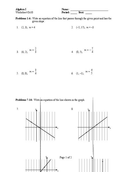 Linear Equations Worksheet