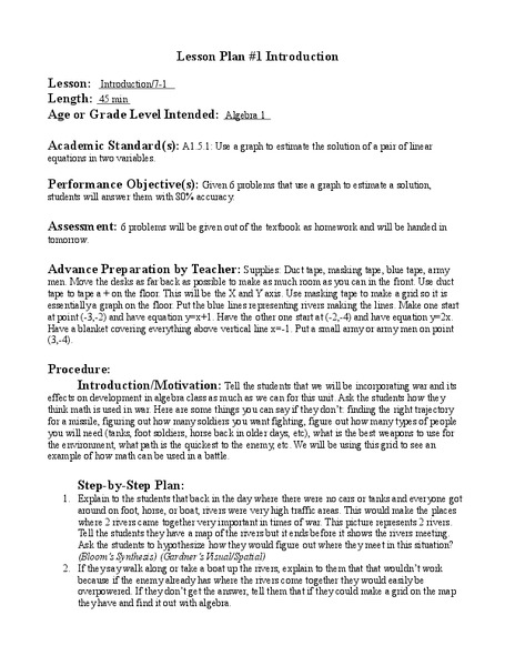 Linear Equations Lesson Plan