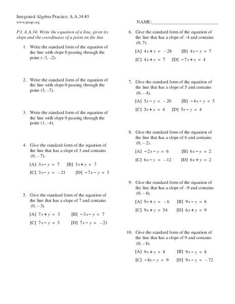 Linear Equations Worksheet