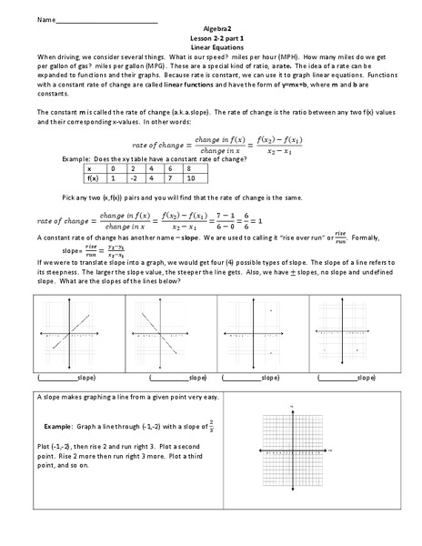 Linear Equations Worksheet