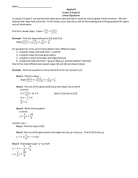 Linear Equations Worksheet