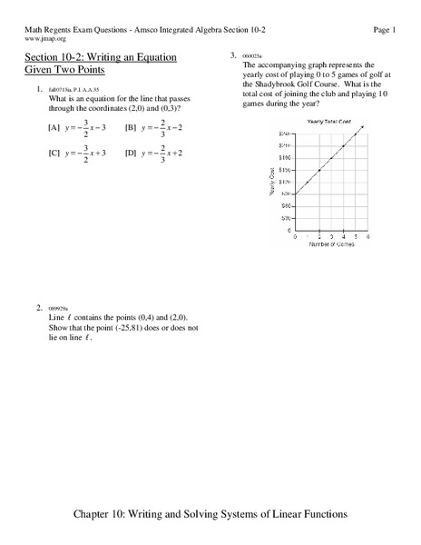 Linear Equations Worksheet