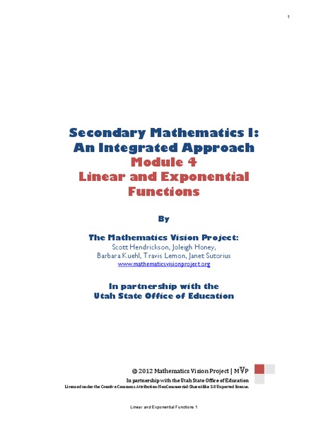 Module 4: Linear and Exponential Functions Unit Plan