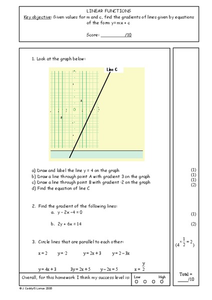 Linear Functions Worksheet