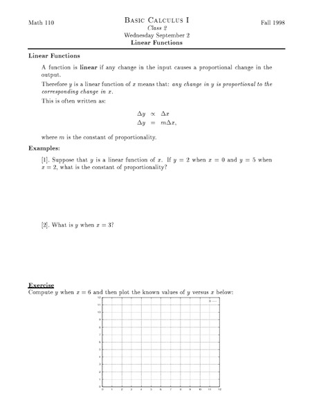 Linear Functions Worksheet