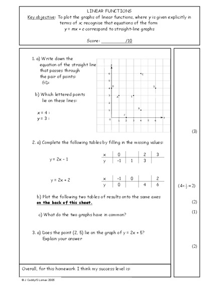 Linear Functions Worksheet