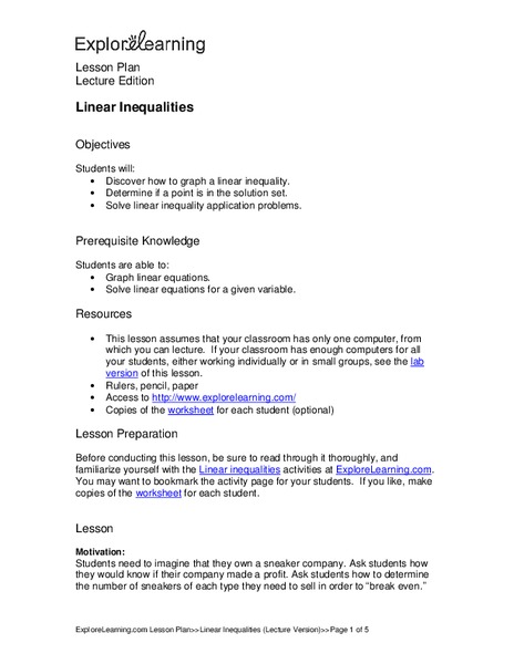 Linear Inequalities Lesson Plan