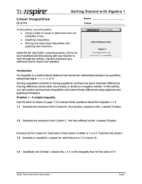 Linear Inequalities Lesson Plan