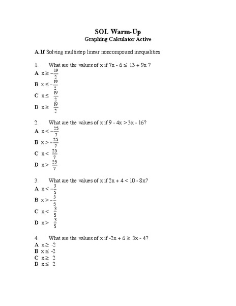Linear Inequality Worksheet