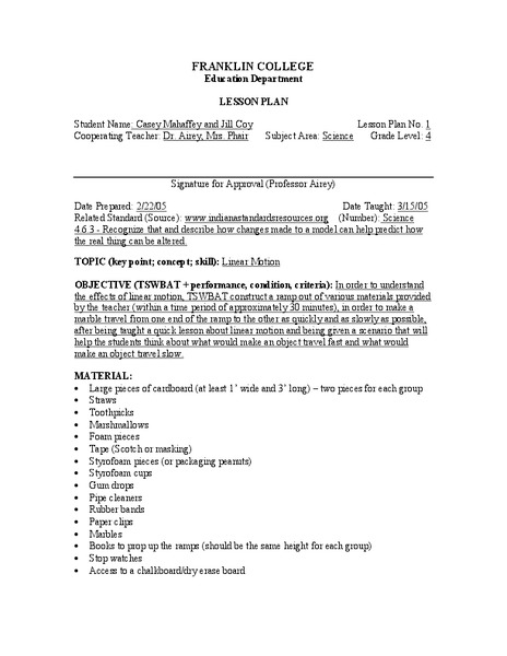 Linear Motion Lesson Plan