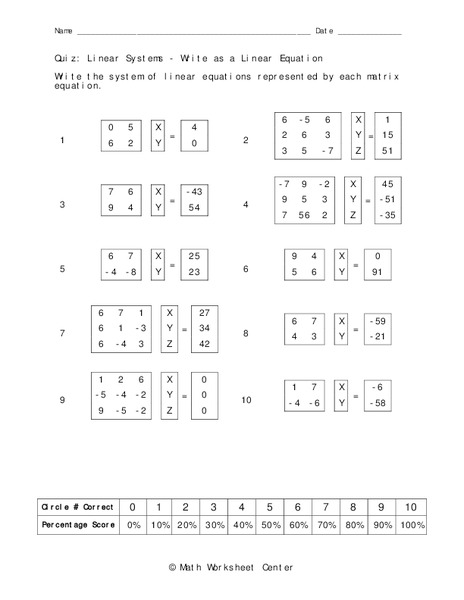 Linear Systems Worksheet
