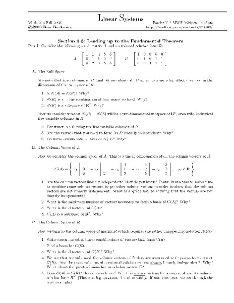 Linear Systems:  Fundamental Theorem Worksheet
