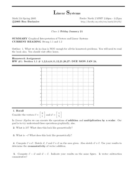 Linear Systems:  Graphical Interpretation of Vectors Worksheet