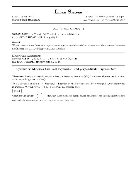 Linear Systems:  Symmetric Matrices Worksheet