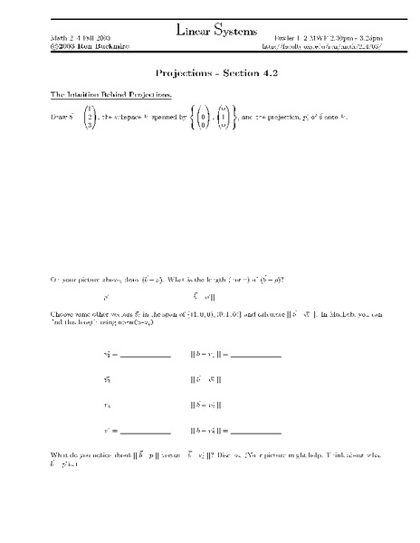 Linear Systems:  Projections Worksheet