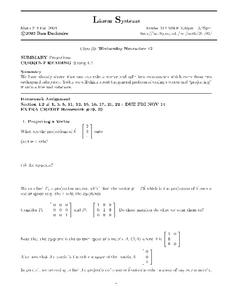 Linear Systems:  Projections Worksheet