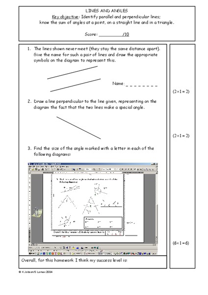 Lines and Angles Worksheet