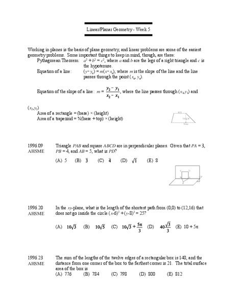 Linear/Planar Geometry - Week 5 Lesson Plan