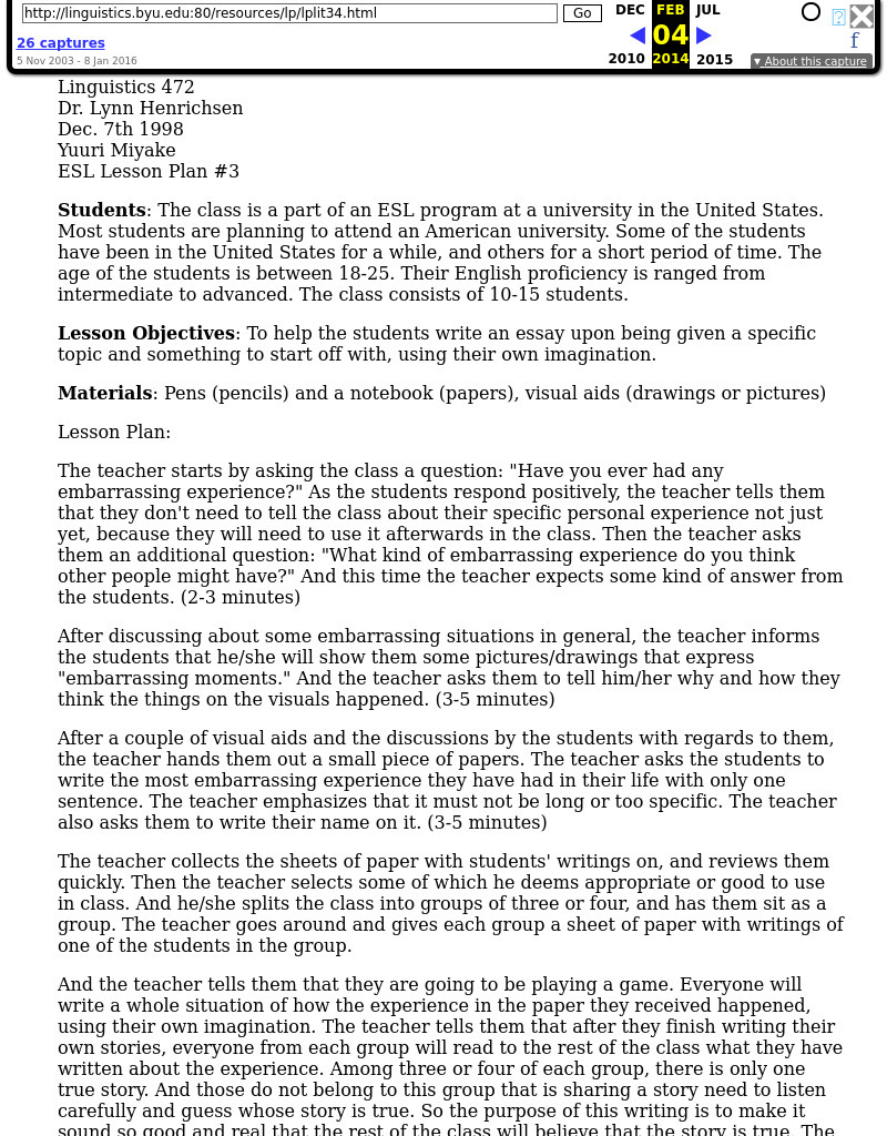 Linguistics 472 Lesson Plan