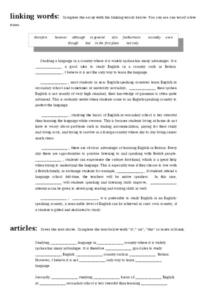 Linking Words Worksheet