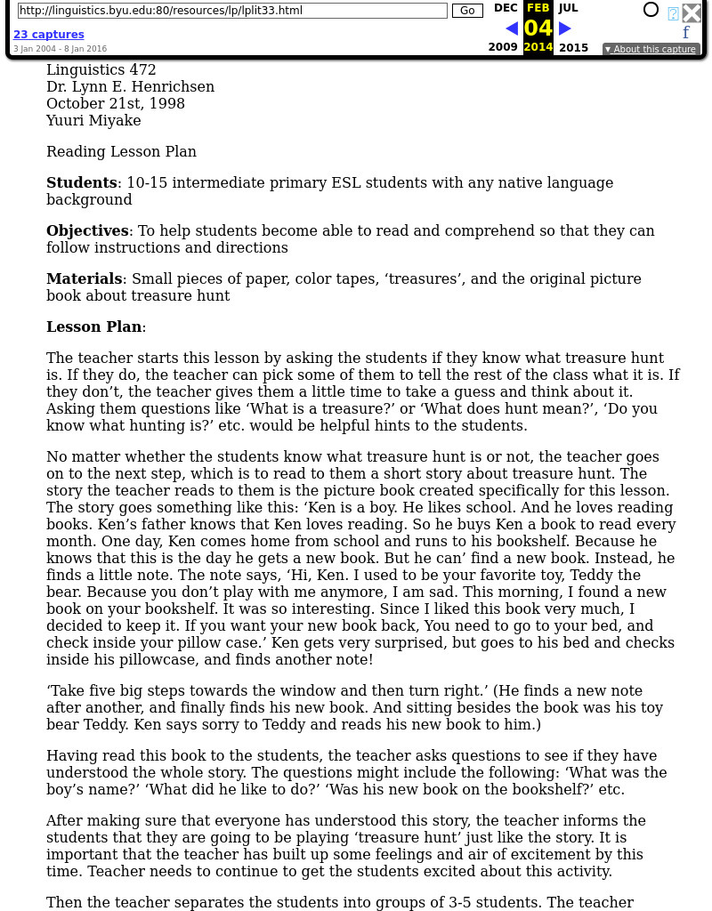 Linguistics 472 Lesson Plan