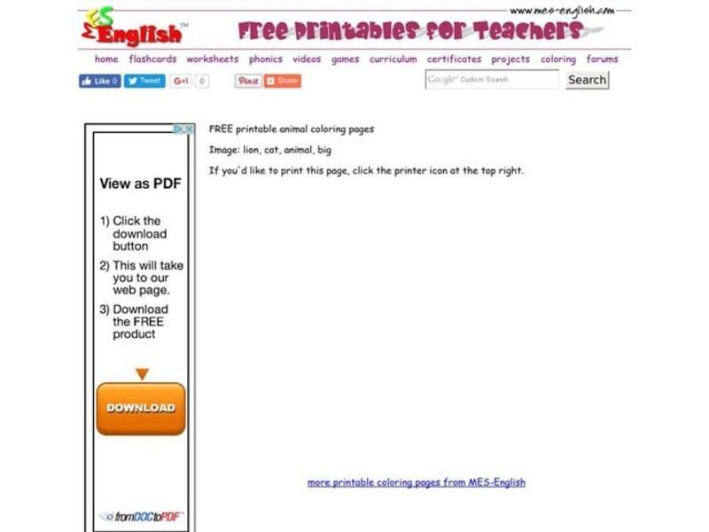 Lion Coloring Page Worksheet